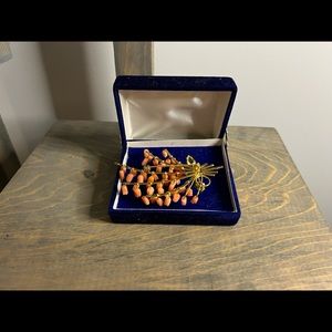 Natural pink and green carved Jade brooch